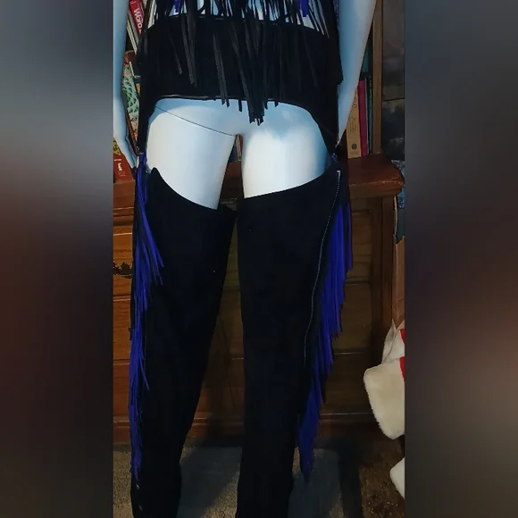 Freedom Riding Company Black And Blue Pure Leather Vest, Jacket And Chaps. - Picture 8 of 16